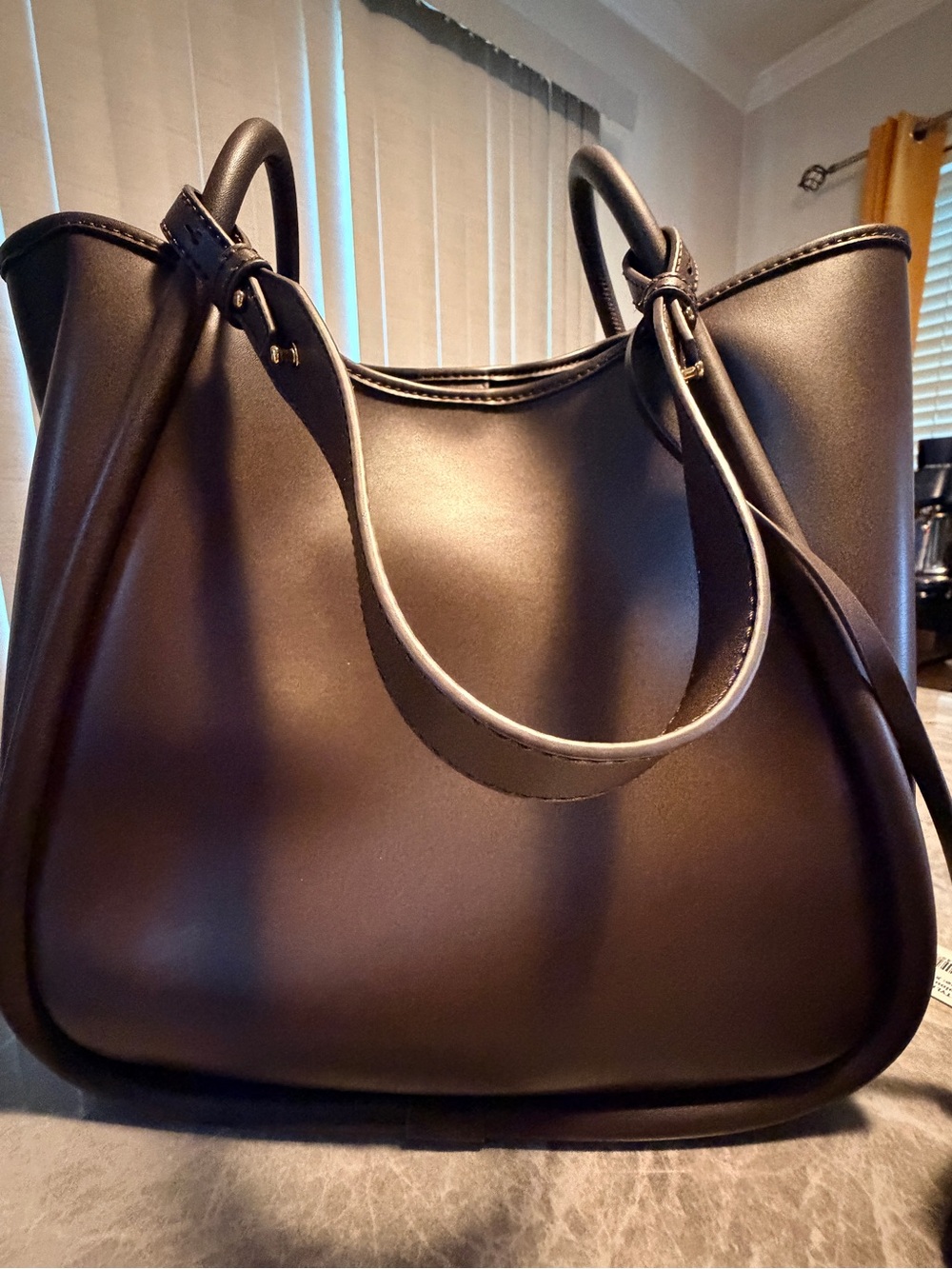 CHARLES & KEITH Lyla Tubular Slouchy Tote Bag - Espresso Brown - Like New - Picture 4 of 8